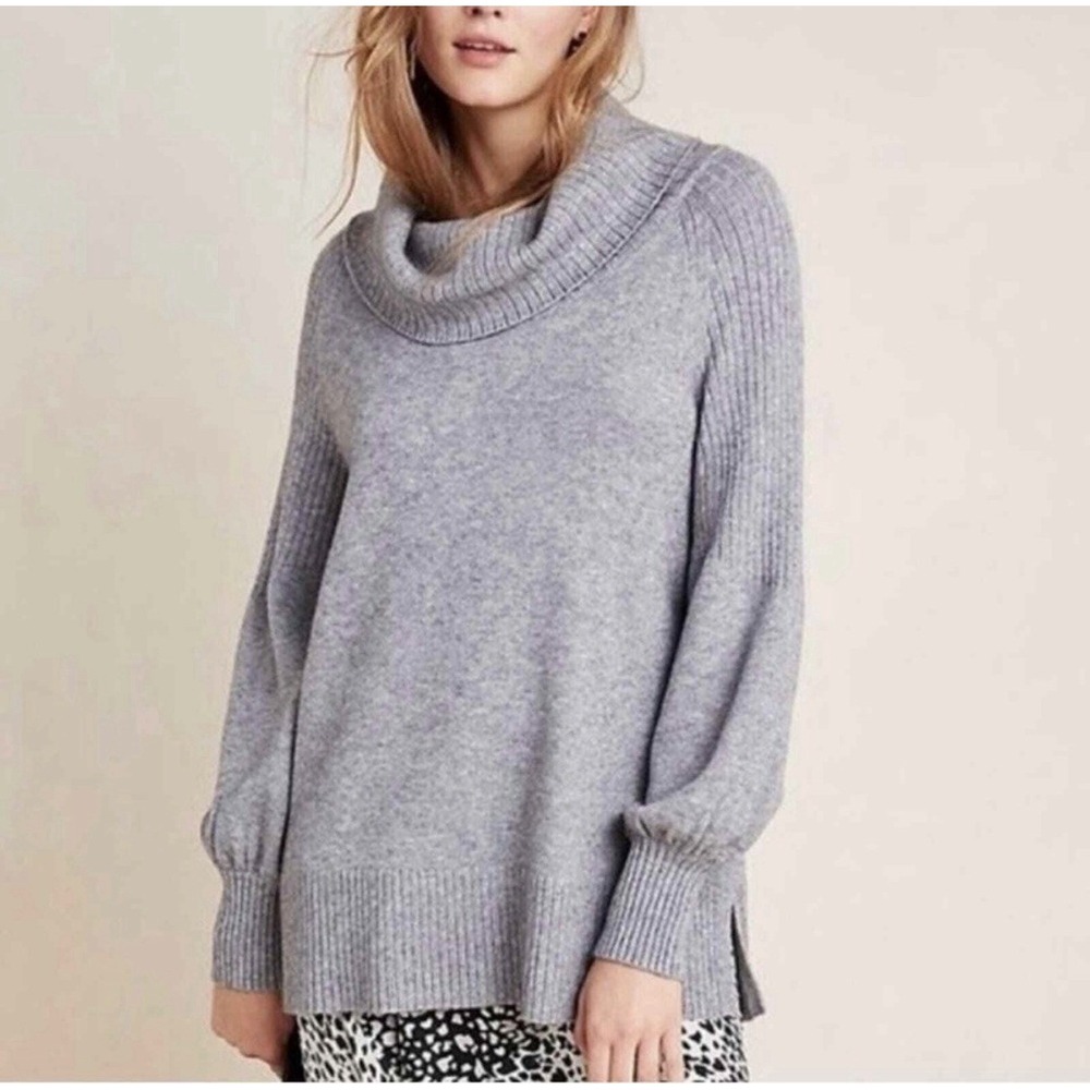 Anthropologie Gray Cowl Neck Sweater XS NWOT Balloon Sleeve